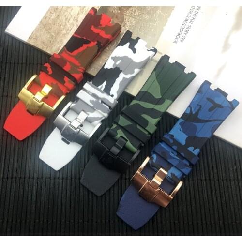 Camo Silicone Rubber bracelet watch band camoflag 28mm watchband for AP strap men Bracelet For Audemars And Piguet logo on