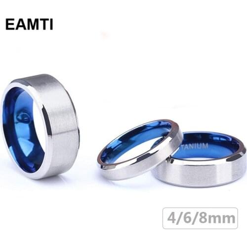 Eamti 100% Pure Titanium Men Women Ring Silver Color Blue Inside Classic 4/6mm Wedding Rings Engraving Provide Drop Shipping