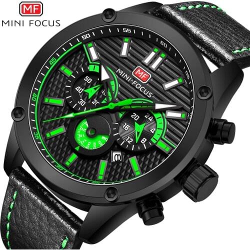 MINI FOUCS Military Watches Men Luxury Top Brand Chronograph Quartz Wristwatch Man Leather Sports Watch Relogios Masculino 0288