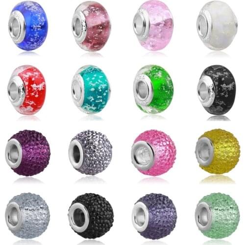 Fashion Round DIY Big Hole Glass Beads Spacer Luminous Bead Charm For Charms Bracelet
