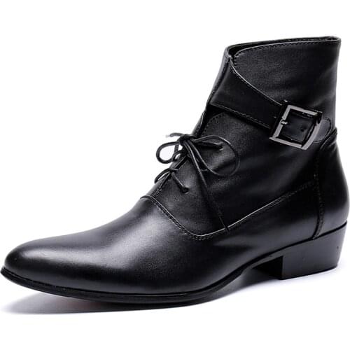 Japanese Type Men Ankle Boots Pointed Toe Genuine Leather Boots Men Lace-up Formal Business Gentlemen Botas Hombre, 46