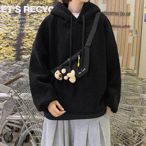 Men Woman Loose Casual Hoodies Autumn Winter Korean Mens Lamb Wool Hoodies Warm Fleece Hooded Sweatshirts