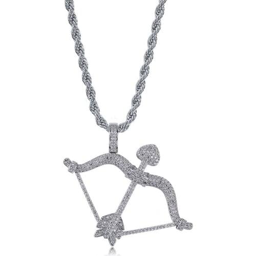 Lucky Sonny Custom Men Pendant Necklace Bling Bow and Arrow Charm Hip Hop Jewelry Iced CZ Out Pendant Accessory Free Shipping