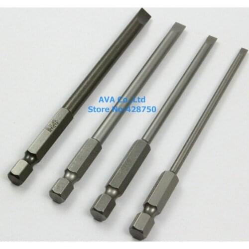 1 Set 4 Pieces Magnetic Slotted Screwdriver Bit Set 1/4" Hex Shank 100mm Long 3mm / 4mm / 5mm / 6mm Flathead Screwdriver Bit Set
