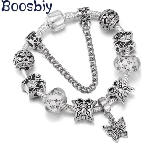 New Arrival Fashion Brand Silver Plated Snake Chain Charm Bracelet For Women DIY Butterfly Bracelet Simple Jewelry Gift