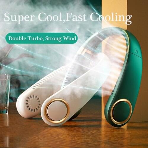 2021 New Mini Neckband Fan USB Built-in 4000mA Battery Folding Neck Fan Travle Portable Cooling Air Conditioner