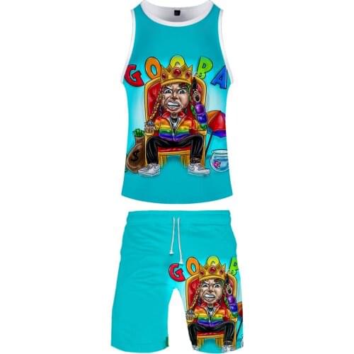 TROLLZ - 6ix9ine & Nicki Mina Gooba Summer Streetwear Two Piece Set Tank Tops+shorts Short Sets Rainbow Harajuku Cool Men Casual