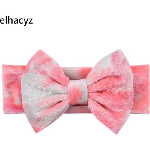 1PC Tie-dyed Colors Infantile Girls 5'' Soft Velvet Headbands Spring Headbands Kids Big Hair Bow Children Party Hair Accessories