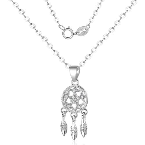 S925 Silver Color Dream Catcher Necklace Pendant Feather Tassel Necklace Beautiful Woman Gift Beautiful Ladies Jewelry