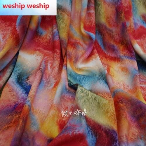 Twill cotton soft dress Rainbow spray Satin silk fabric Satin de soie Satén шелк hanfu cloth DIY patchworkbag