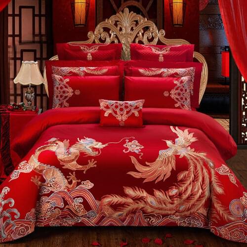 Wedding Bedding Set 100 fabrics Long-staple cotton Bed Set red embroidery Duvet Cover Set Bed Sheet Pillowcases Queen King size