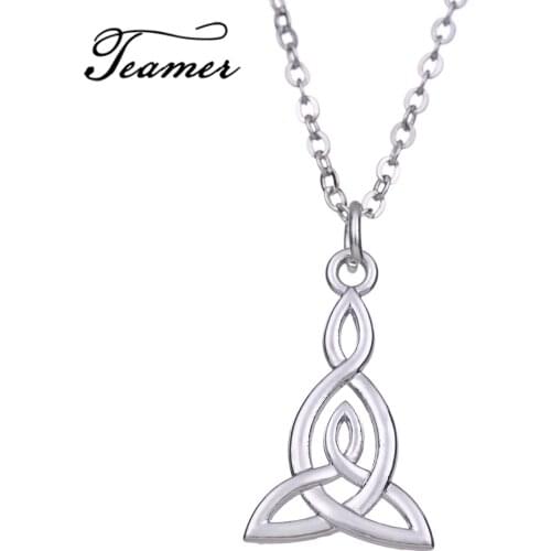 Teamer Celtics Knot Lucky Holy Guarding Pendant Necklace Simple Accessories Female Silver Color Chain Wicca Triqueta Jewelry