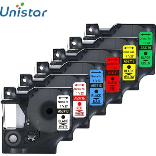 Unistar 6pcs 53713 compatible for Dymo for D1 Label Printer Tapes 53713 53715 53716 53718 53719 Combo Set 24mm Label Ribbons