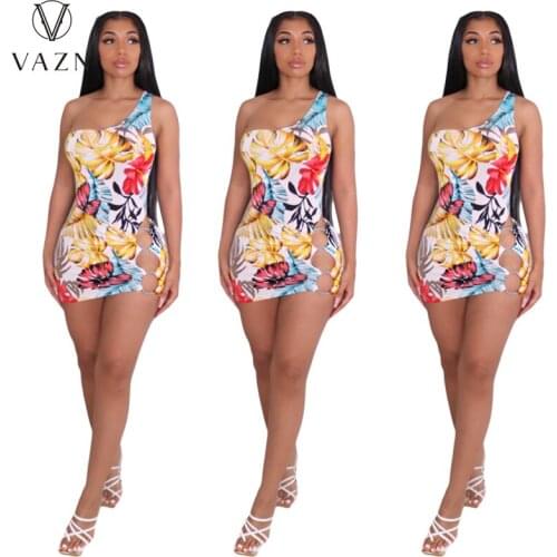 VAZN 2021 Summer Bikini Elastic Skinny Sleeveless A-line Dress Bandage Bodycon Party Mini Dress Women Dress