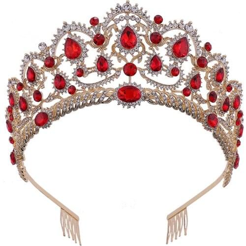 Green Blue Red Crystal Rhinestone Crowns Hair Comb Clips Head Jewelry Wedding Hair Accessories Gold Crown Tiara Bridal Headpiece