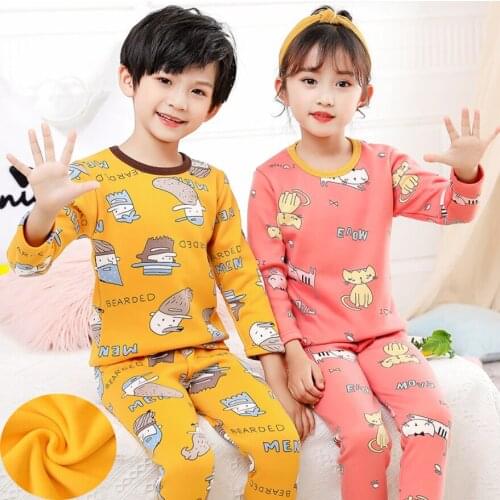 2-14 Yrs Winter Children Fleece Pajamas Warm Thicken Sleepwear Boys Girls Cartoon Dinosaur Kids Pijamas Homewear Cotton Pyjama