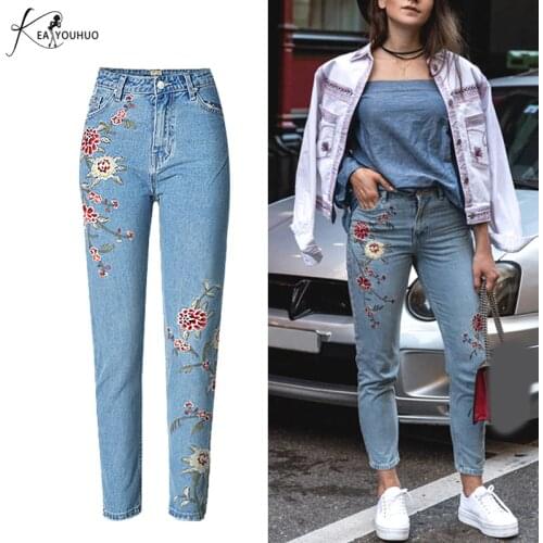 2020 Winter High Waist Denim Boyfriend Jeans For Women Embroidery Vintage Ripped Mom Jeans plus size Female Skinny Jeans Woma