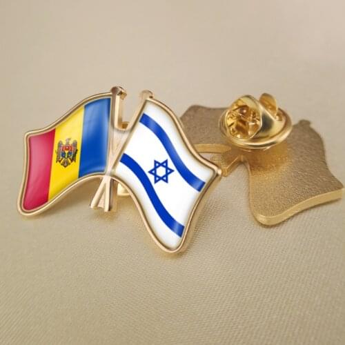 Moldova and Israel Crossed Double Friendship Flags Lapel Pins Brooch Badges