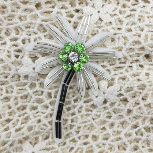 1Pcs Handmade Rhinestone beaded Patches Coconut Tree Sew on Crystal patch for clothing beading Applique Cute Patch