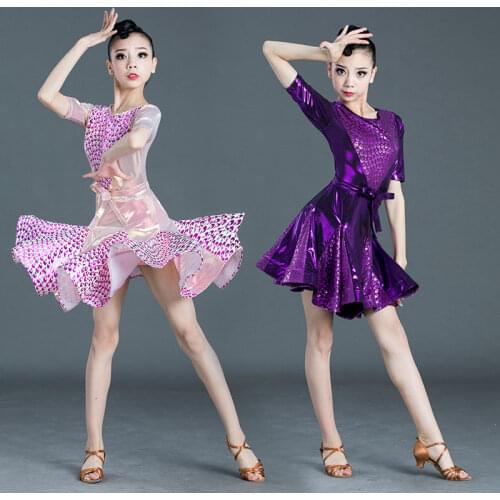 2021 Children Latin Ballroom Dance Competition Dress Girls Jazz Tango Professional Competition Metallic Luster Eye-catching Wear