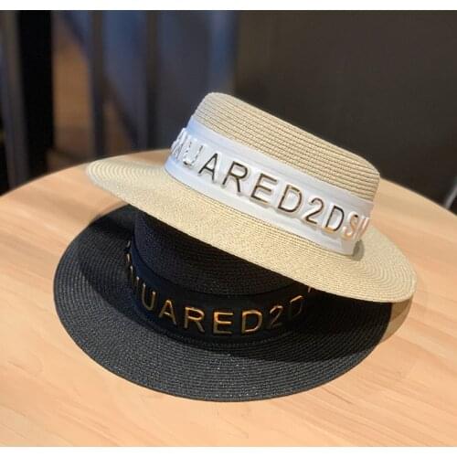 2021 Summer Straw Hat For WomenS Flat Top Flat Brim Top Hat Outdoor Leisure Sun Hat Female Easide Sunshade Beach Chapeau