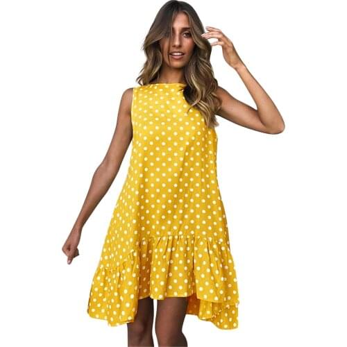 2021 Polka Dot Leisure Kawaii Beach Style Sukienka Fashion Round Neck Sleeveless Polka Dot Loose Large Swing Ruffle Dresses