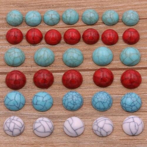 30Pcs 4 Color 2 Size Smooth Stone Blue Turquoises Round 10MM 12MM Loose Beads Acrylic charm For Bracelet Earrings Accessories