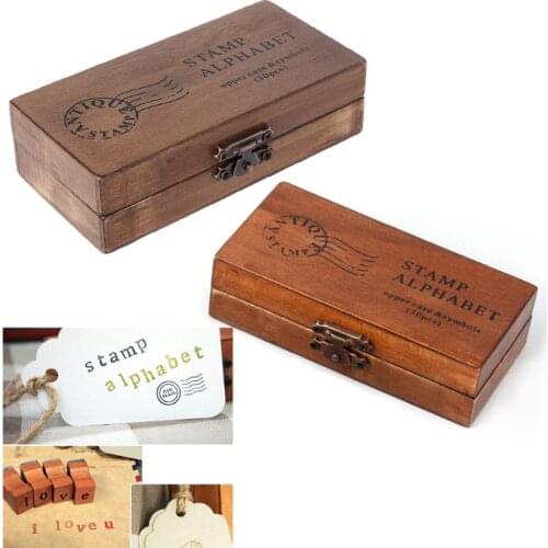 30pcs Retro Alphabet Letter Uppercase Lowercase Wooden Rubber Stamp Set Craft