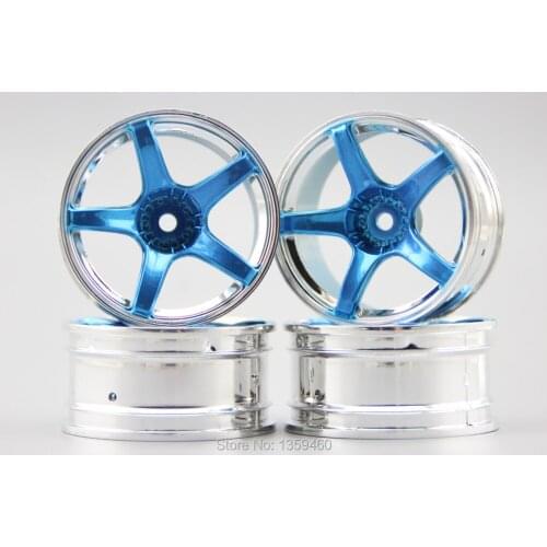 4pcs 1/10 Touring&Drift Wheel Rim W5S3CB(Chrome+Painting Blue) 6mm offset fits for 1:10 Touring&Drift Car 1/10 Rim 10390
