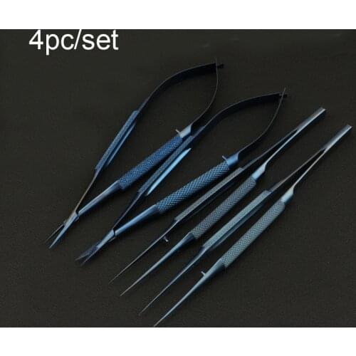4pcs/set 14cm Titanium microsurgical instruments microsurgery instruments Kit scissors needle holder forceps