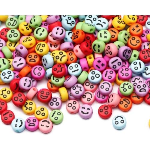 7x4mm Mixed Emoticons Acrylic Beads DIY Bracelet Necklace Accessories Round Flat Smiley Loose Spacer Beads for Jewelry Making