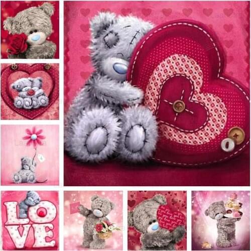 5D DIY Diamond Painting Cartoon Teddy Bear Doll Full Square Round Diamond Embroidery Red Love Heart Mosaic Cross Stitch Hobby