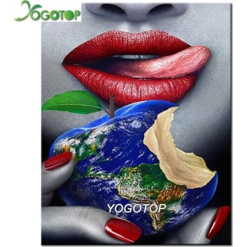 Diamond Embroidery Fashion Women red Lips and Apple Pictures Diy Diamond Painting 5d cross stitch Mosaic Wall Sticker YY2542