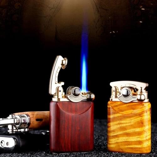 Jobon Brand Luxury Sandalwood Gas Inflatable Lighter Windproof Rocker Arm Blue Jet Flame Cigarette Torch Lighter Mens Gift