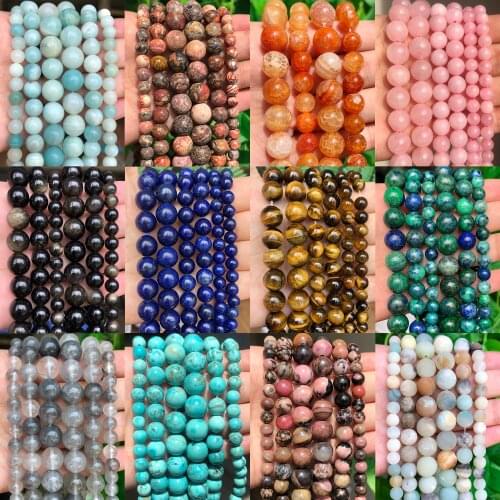 Natural Stone Beads Turquoises Howlite Tiger Cat Eye Amazonite Obsidian Round Loose Beads for Jewelry Making Diy Bracelet 15inch