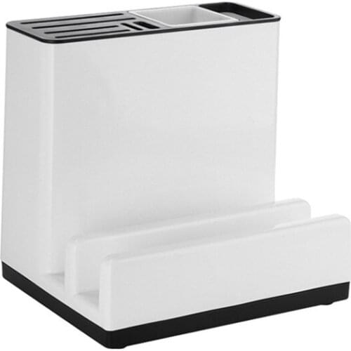 Kitchen Utensil Holder Knife Block with Drainboard Tableware Cutting Board Storage Rack Shelf Kitchen Organizer