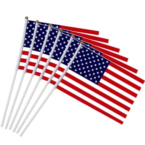 6pcs USA Stick Flag, American US 5x8 inch HandHeld Mini Flag ensign 30cm Pole United States Hand Held Stick Flags banner