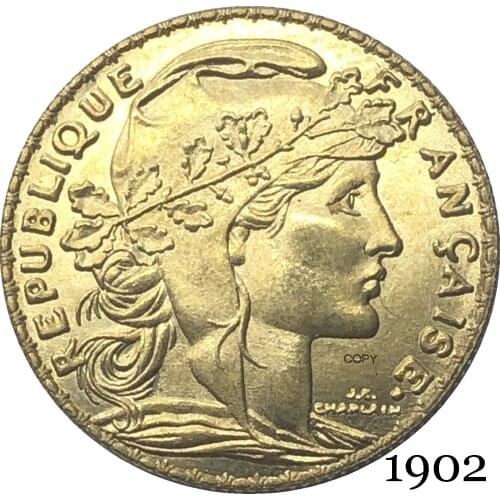 France Third Republic 1902 20 Francs Gold Copy Coin Brass Metal Liberte Replica Production Coins