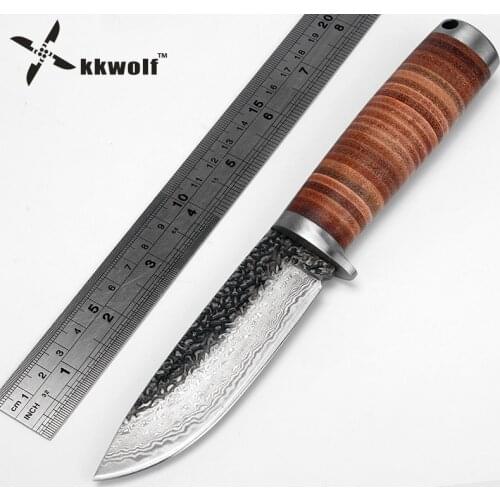 KKWOLF High-carbon steel imitate Damascus Knife 58 HRC Handmade Forged Outdoor Survival Hunting Knife Tactical pocket knife EDC