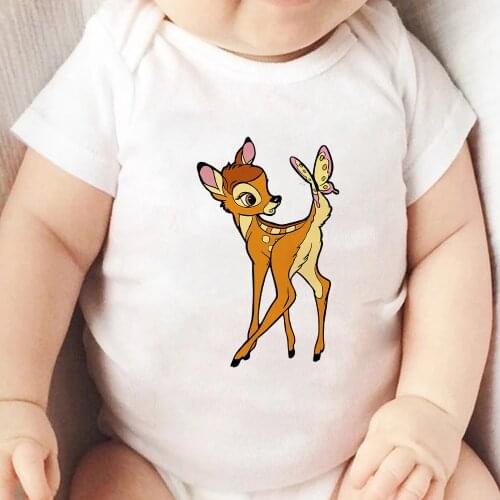 New Lovely Deer Baby Romper Harajuku Fashion Disney Bambi Printed Baby Girl Boy Toddler Bodysuits White Infant Jumpsuit 0-24M