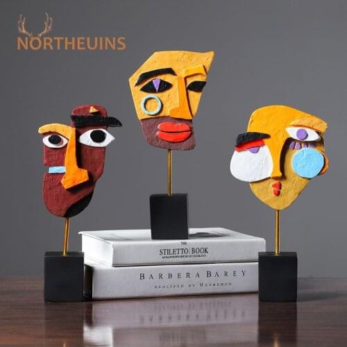 NORTHEUINS Resin Creative Human Face Color European Abstract Mask Figurines For Interior Home Office Desk Decoration Accessories