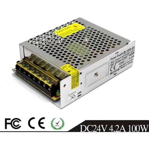 Best Quality 24V 4.2A 100W Switching Power Supply Driver for LED Strip AC 110-240V Input To DC 24V Free Shipping