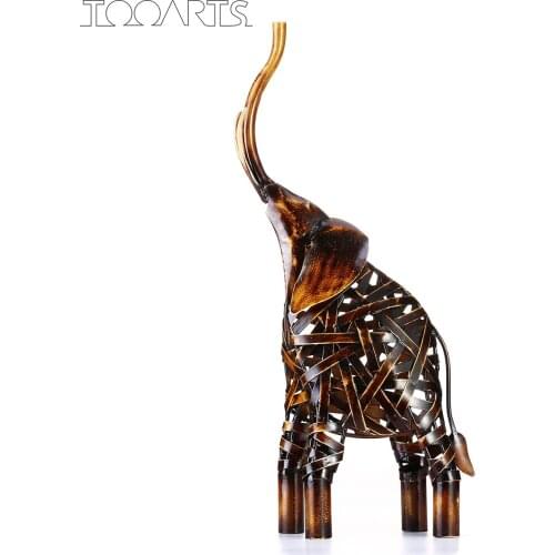 Tooarts Metal Weaving Elephant Iron Sculpture Home Decoration Crafts Animal Sculpture Table Decoration Accessories Handmade Gift