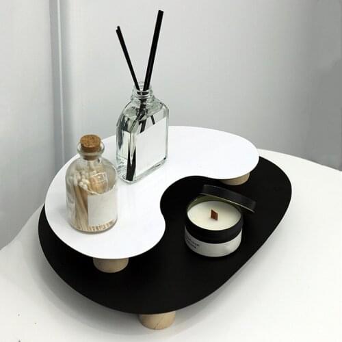 Metal Storage Tray Iron Tall Feet Geometric Irregular Abstraction Sundries Tray Key Jewelry Storage Tray Black White Cake Stand