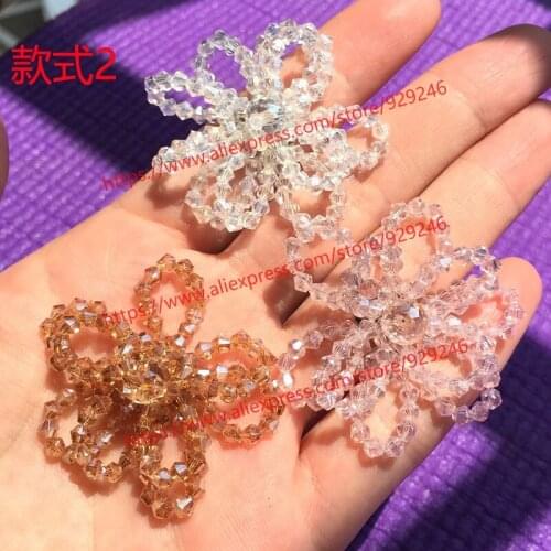 Cute pink champagne white crystal beaded flower trims for sweaters and scarf ornaments beautiful flower DIY hand crafts