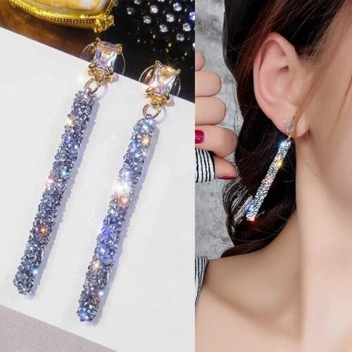 Fashion Cylindrical 1Pair Shining Long Simple Earrings Crystal Elegant Geometric Luxury Dangle 2019 Trendy Earrings for Women