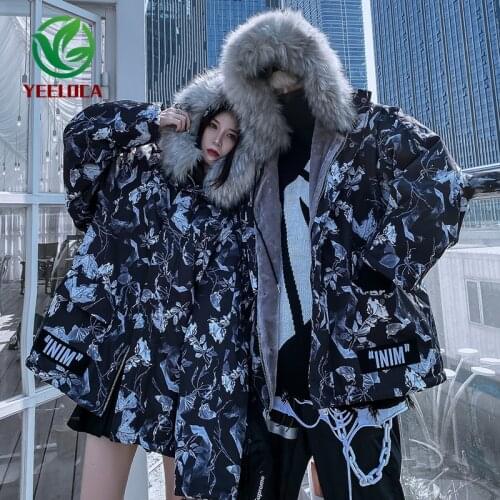 2019 Winter Thicken Hooded Jacket Coat Fur Collar Hip Hop Warm Couple Leaves Camouflage Versatile Men Windbreaker Brand Design
