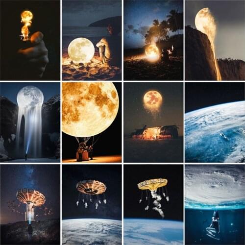 DIY Painting By Numbers Moon Astronaut Kit Oil Picture By Numbers Landscape Wall Art Canvas Painting Home Decoration 40x50cm