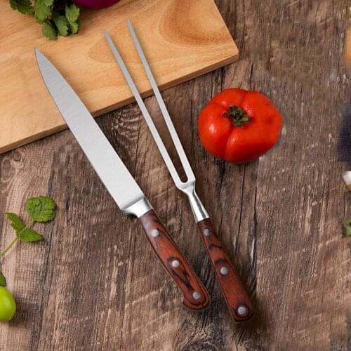 Stainless Steel Barbecue Knife and Fork with Color Handle Set Kitchen Tableware Outdoor Camping Picnic Roast Meat Cooking Tools