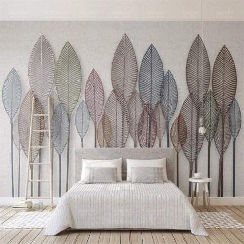 Custom Mural Wallpaper Retro Wrought Iron Embossed Leaves Simple 3D Stereo TV Background Wall Painting